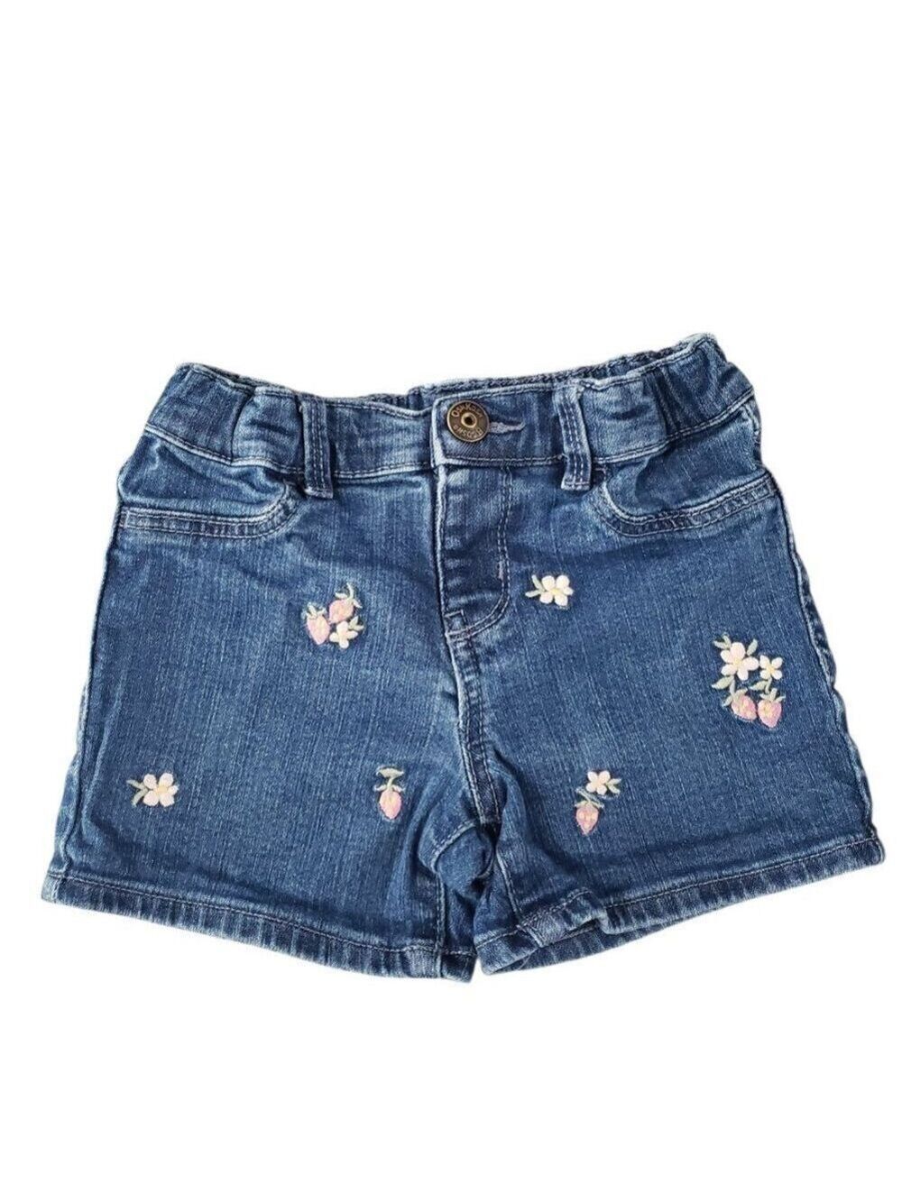 OshKosh Girl's Medium Wash Denim Shorts with Embroidered Flowers 4T